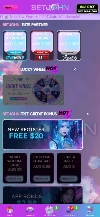 BetJohn Australia mobile promotions area with daily rewards and campaigns
